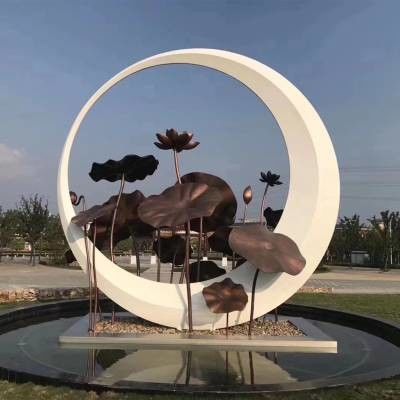 Mondschein-Lotus Metal Water Fountain Sculpture-Kupfer-Garten Art Sculpture
